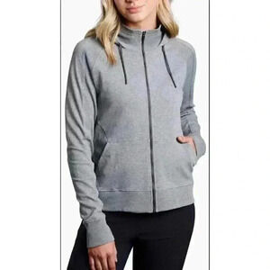 Kuhl Jacket Women’s Large Brava Hoody Full Zip Gray Organic Cotton Thumb Loops
